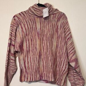 Absolutely Pink and Cream Cowl Neck Sweater